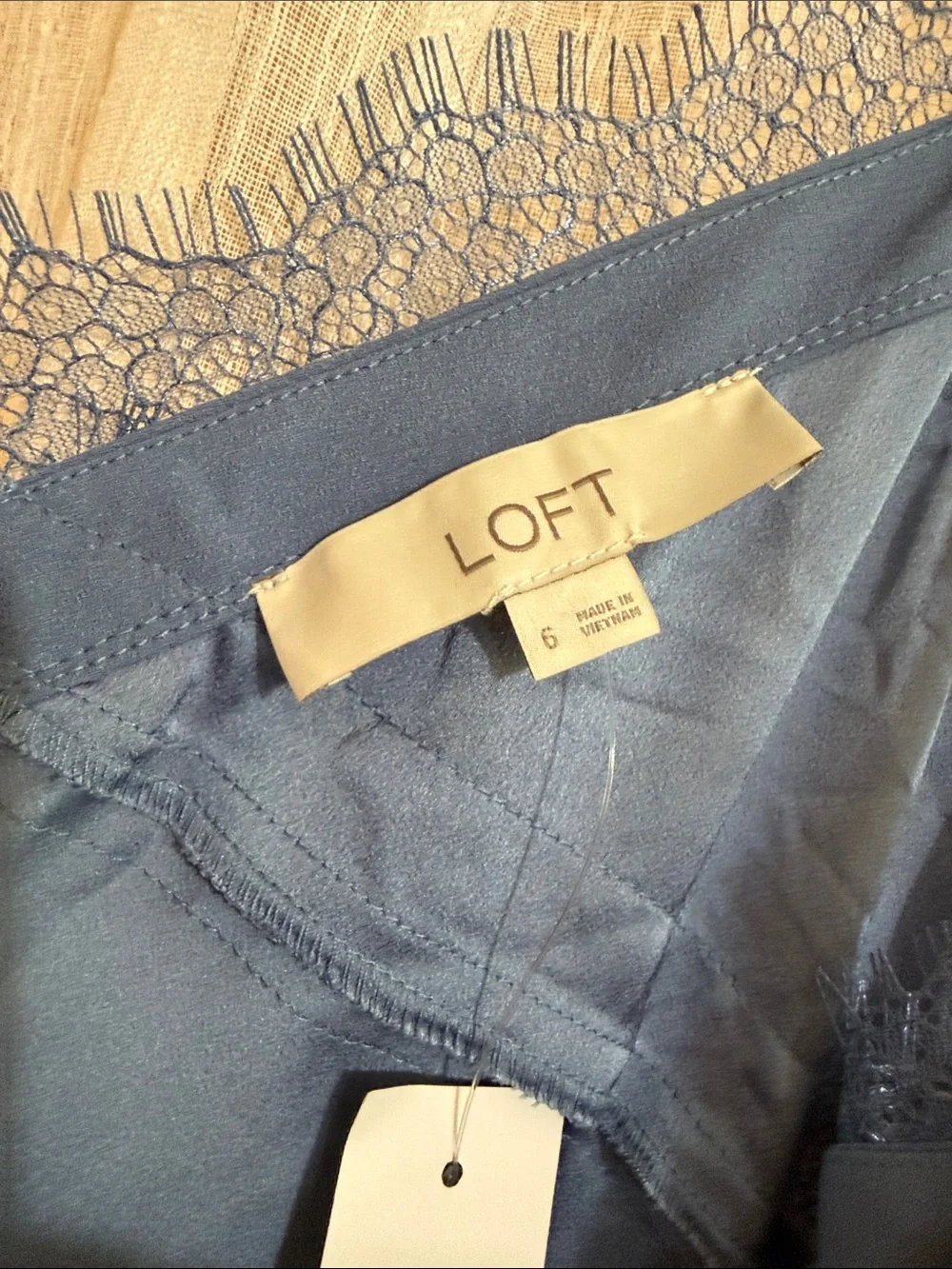 LOFT Lace Trim Midi Slip Dress Precious Sapphire Blue NWT - Picture 8 of 9